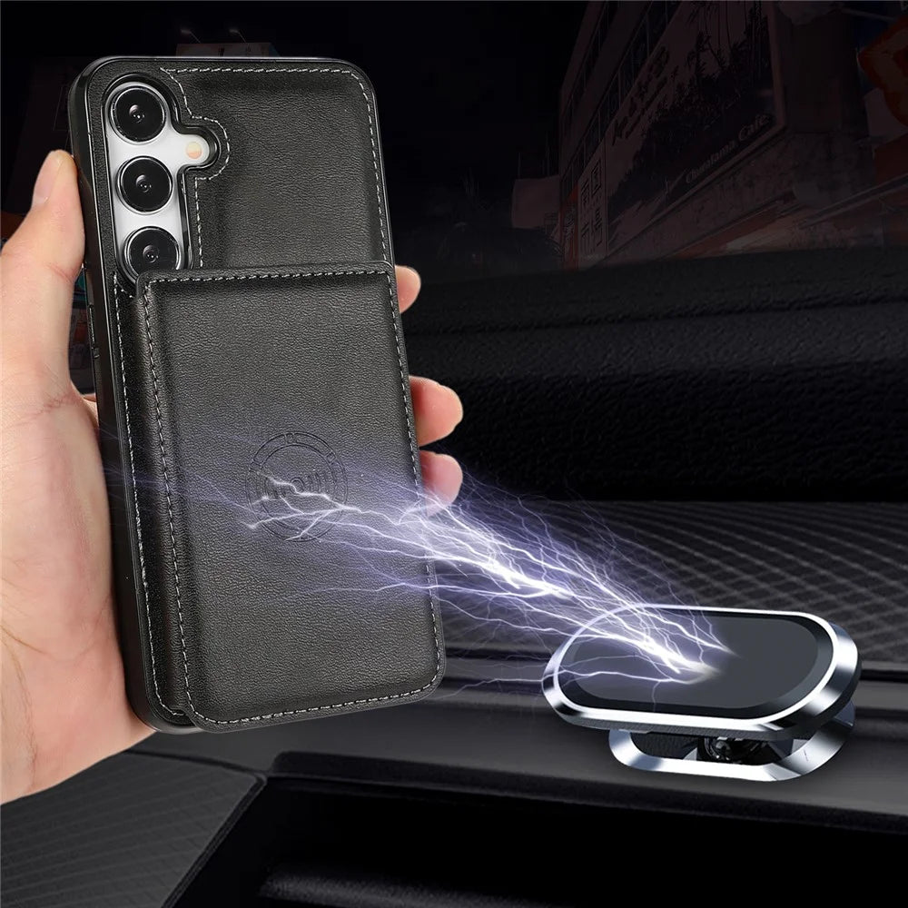 For Samsung Galaxy A36 5G Case Card Holder Kickstand PU Leather + TPU Phone Cover - Black - 4