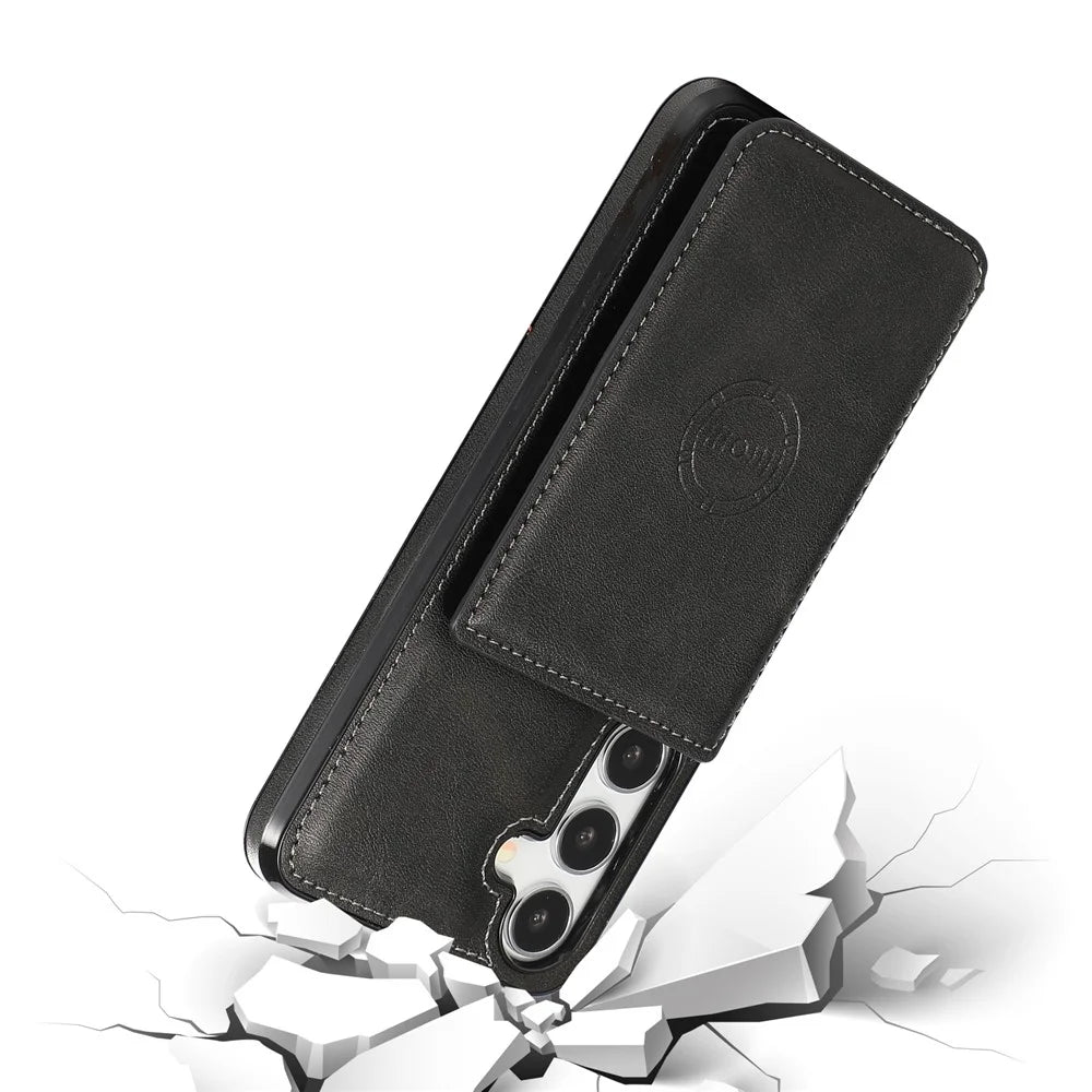 For Samsung Galaxy A36 5G Case Card Holder Kickstand PU Leather + TPU Phone Cover - Black - 5