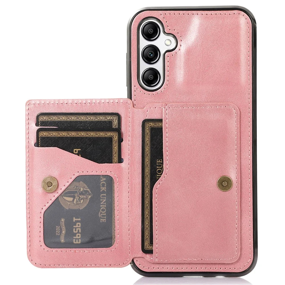 For Samsung Galaxy A26 5G Case Card Holder Kickstand PU Leather + TPU Phone Cover - Rose Gold - 1