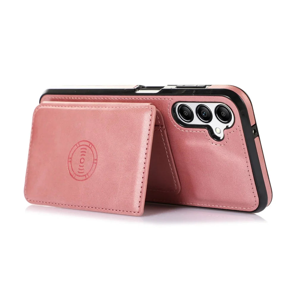 For Samsung Galaxy A26 5G Case Card Holder Kickstand PU Leather + TPU Phone Cover - Rose Gold - 2