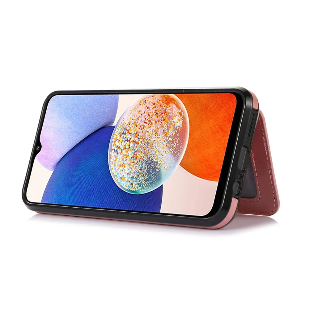 For Samsung Galaxy A26 5G Case Card Holder Kickstand PU Leather + TPU Phone Cover - Rose Gold - 3