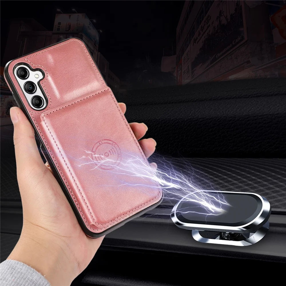 For Samsung Galaxy A26 5G Case Card Holder Kickstand PU Leather + TPU Phone Cover - Rose Gold - 5