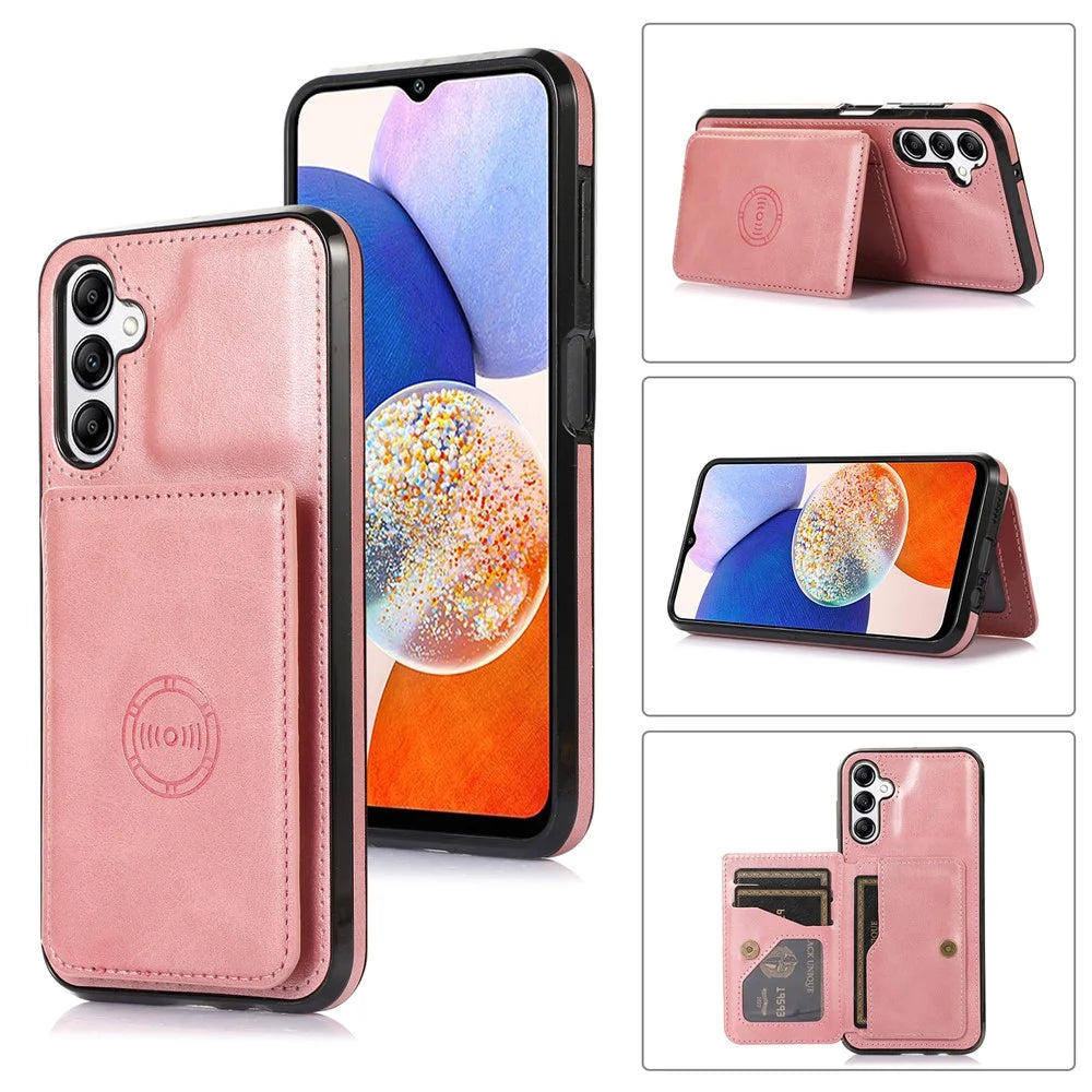For Samsung Galaxy A26 5G Case Card Holder Kickstand PU Leather + TPU Phone Cover - Rose Gold - 6