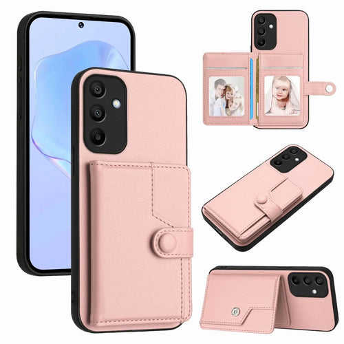 For Samsung Galaxy A15 4G Case RFID Blocking Card Holder Kickstand TPU + PU Leather Phone Back Cover - Rose Gold - 1