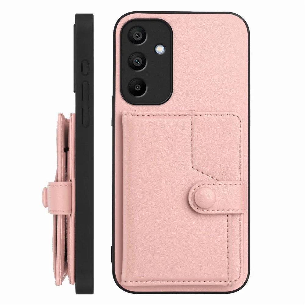 For Samsung Galaxy A15 4G Case RFID Blocking Card Holder Kickstand TPU + PU Leather Phone Back Cover - Rose Gold - 2