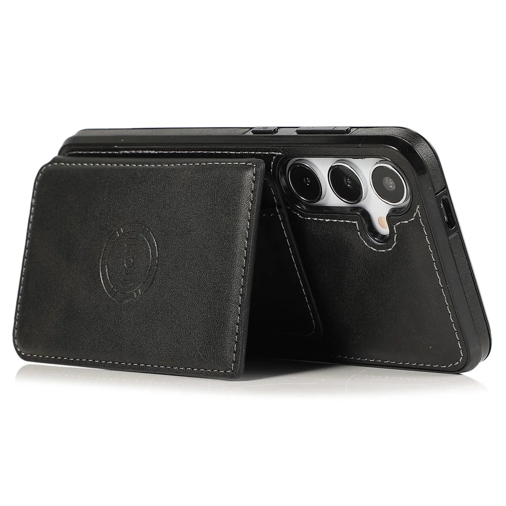 For Samsung Galaxy A35 5G Case Card Holder Kickstand PU Leather + TPU Phone Cover - Black - 2