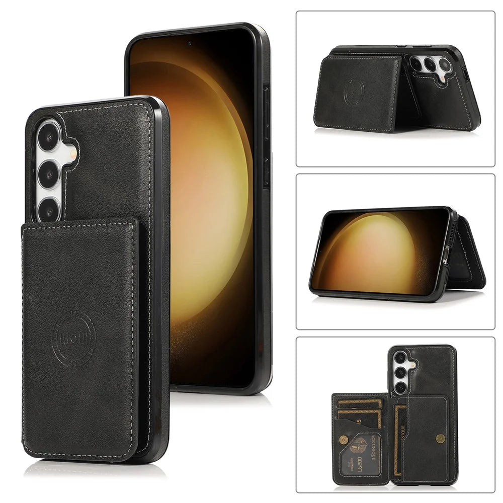 For Samsung Galaxy A35 5G Case Card Holder Kickstand PU Leather + TPU Phone Cover - Black - 7