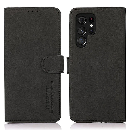 KHAZNEH For Samsung Galaxy S23 Ultra Textured PU Leather Phone Case Magnetic Clasp Foldable Stand Full Protection Phone Wallet Cover - Black - 1
