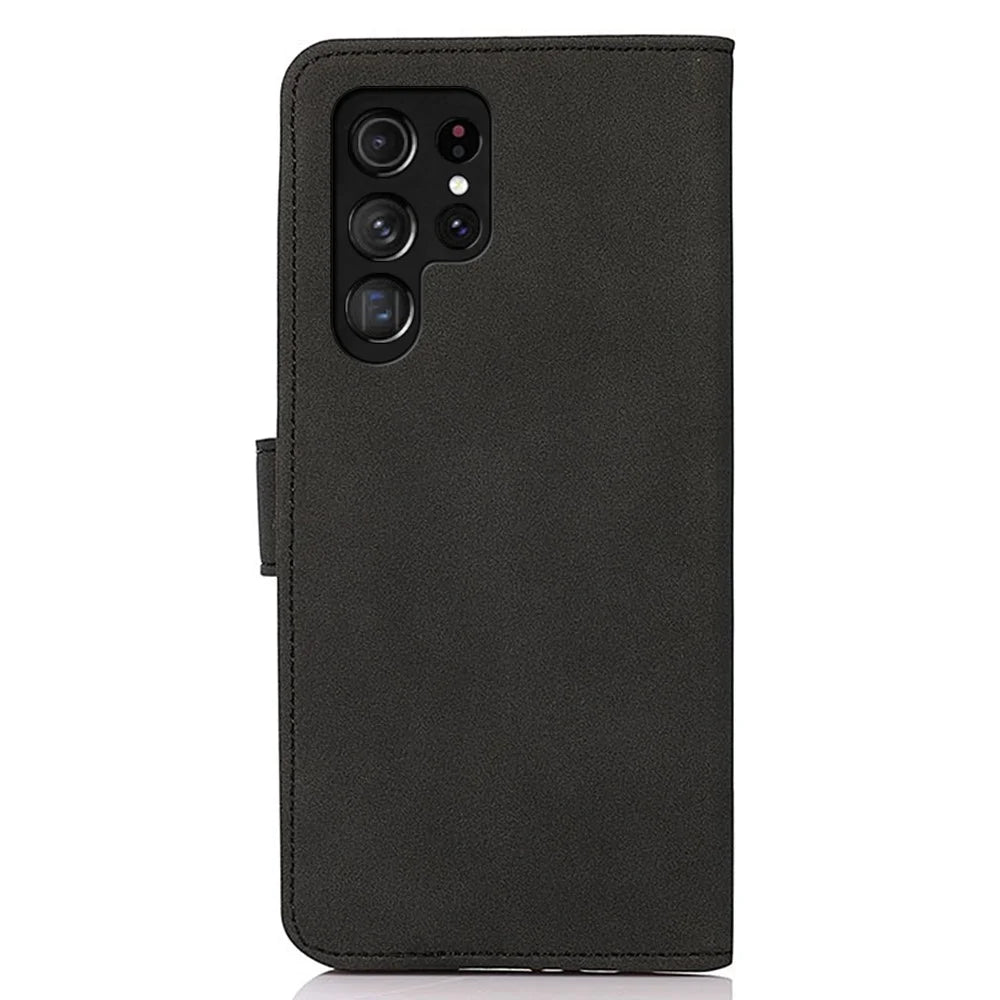 KHAZNEH For Samsung Galaxy S23 Ultra Textured PU Leather Phone Case Magnetic Clasp Foldable Stand Full Protection Phone Wallet Cover - Black - 7