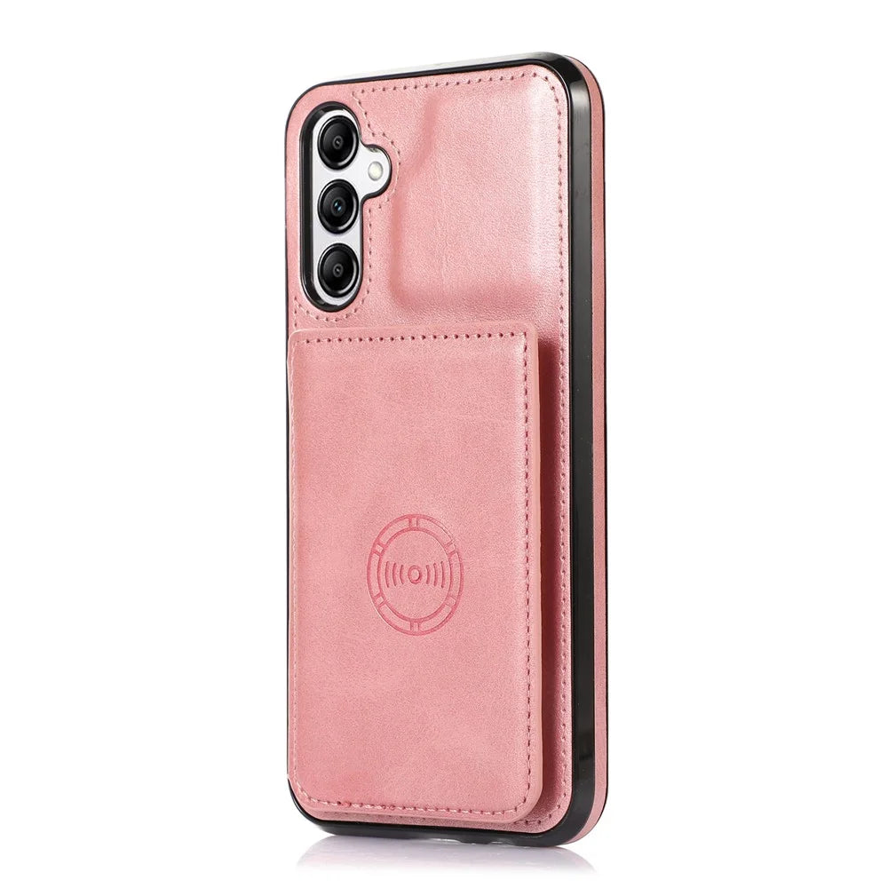 For Samsung Galaxy A25 5G (Global) (161.0mm) Case Card Holder Kickstand PU Leather + TPU Phone Cover - Rose Gold - 7
