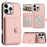 For iPhone 16 Pro Case RFID Blocking Card Holder Kickstand TPU + PU Leather Phone Back Cover - Rose Gold - 3