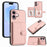 For iPhone 16 Case RFID Blocking Card Holder Kickstand TPU + PU Leather Phone Back Cover - Rose Gold - 1