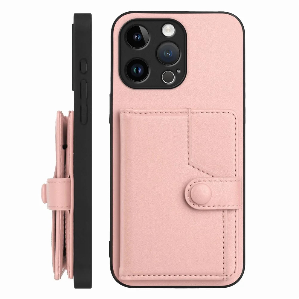 For iPhone 15 Pro Max Case RFID Blocking Card Holder Kickstand TPU + PU Leather Phone Back Cover - Rose Gold - 2