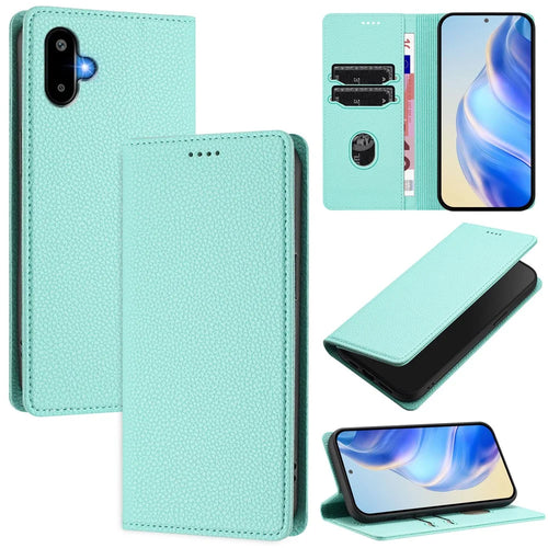 For Samsung Galaxy M06 5G / Galaxy F06 5G Wallet Case RFID Blocking Litchi Texture Leather Mobile Cover - Mint Green - 1