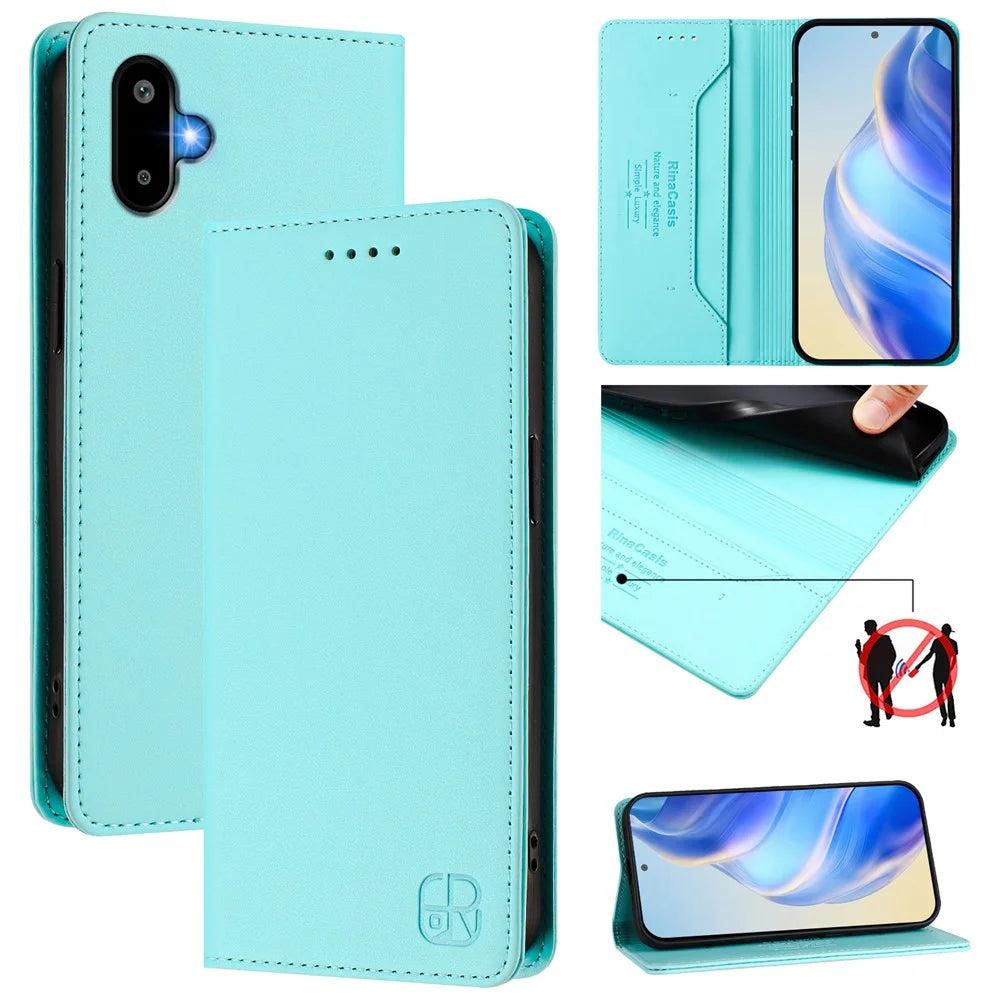 For Samsung Galaxy M06 5G / Galaxy F06 5G Leather Case RINACASIS RC01 Phone Cover with RFID Blocking Wallet Stand - Mint Green - 2