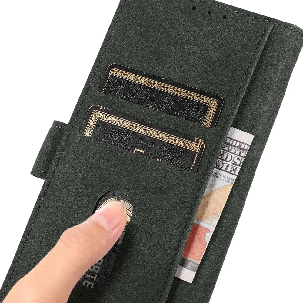 KHAZNEH For Samsung Galaxy S23+ Textured PU Leather Phone Drop-proof Case Magnetic Clasp Foldable Stand Wallet Cover - Green - 4