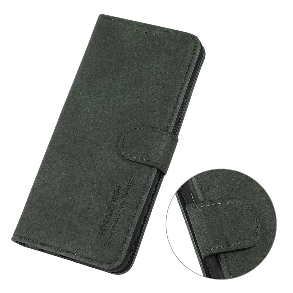 KHAZNEH For Samsung Galaxy S23+ Textured PU Leather Phone Drop-proof Case Magnetic Clasp Foldable Stand Wallet Cover - Green - 5