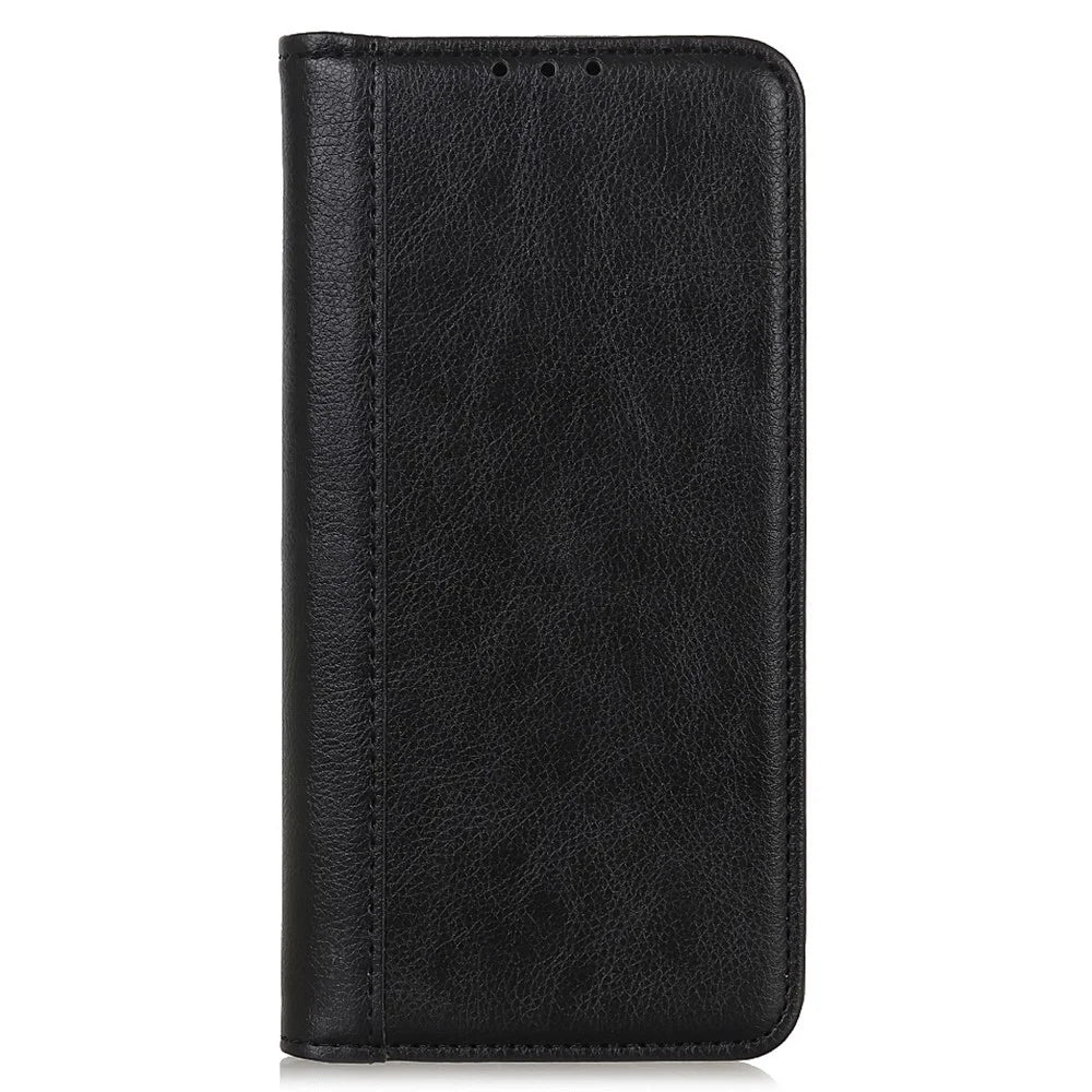 For Samsung Galaxy S23 Ultra Drop-proof Litchi Texture Phone Case Split Leather Auto Closing Magnetic Flip Wallet Cover with Stand - Black - 6