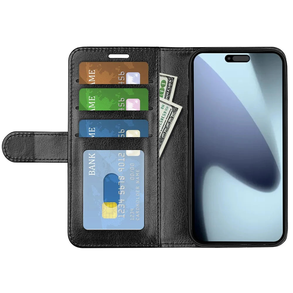 For iPhone 17 Case Crazy Horse Texture Stand Leather Phone Cover - Black - 4