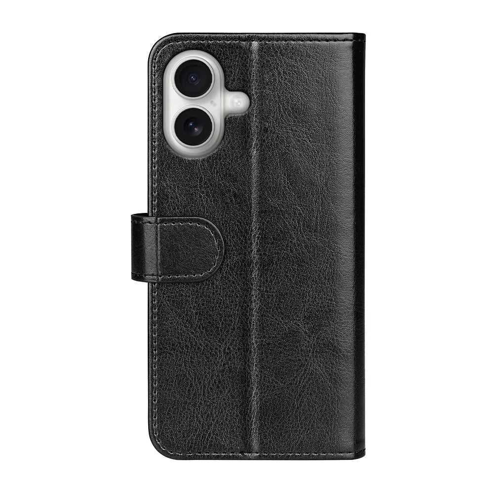 For iPhone 17 Case Crazy Horse Texture Stand Leather Phone Cover - Black - 6