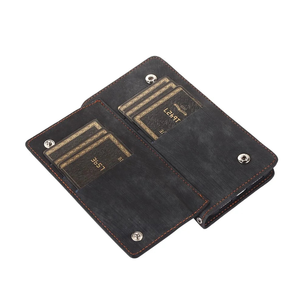 For Samsung Galaxy A36 5G Case Zipper Pocket 9 Card Slots PU Leather Phone Cover with Wrist Strap - Black - 5