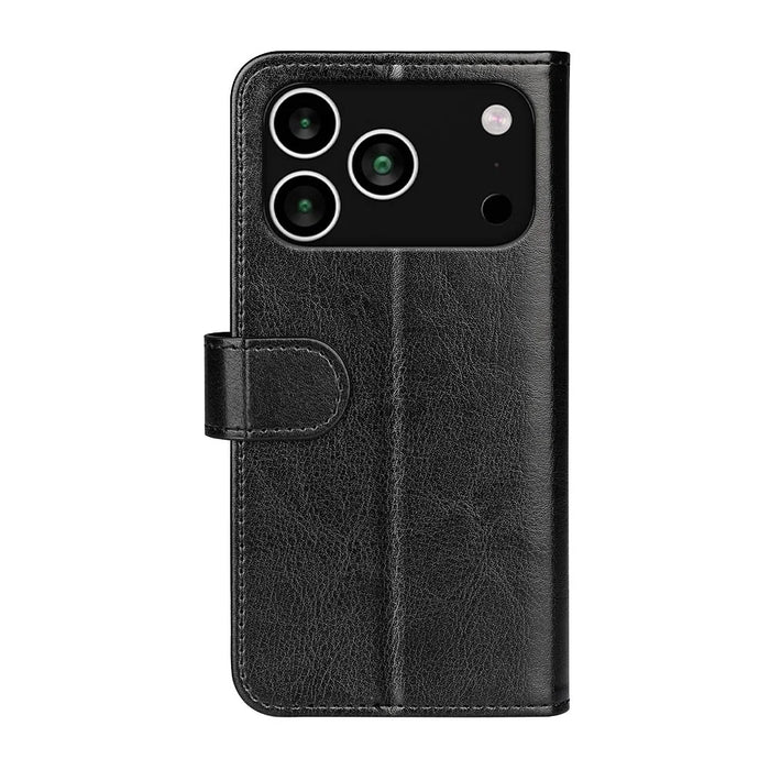 For iPhone 18 Pro / 17 Pro Case Crazy Horse Texture Stand Leather Phone Cover - Black - 6