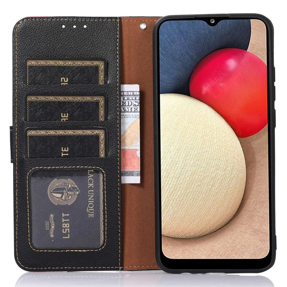KHAZNEH For Samsung Galaxy S23 Ultra RFID Blocking Litchi Texture Drop-proof Case PU Leather Phone Stand Wallet Cover - Black - 3