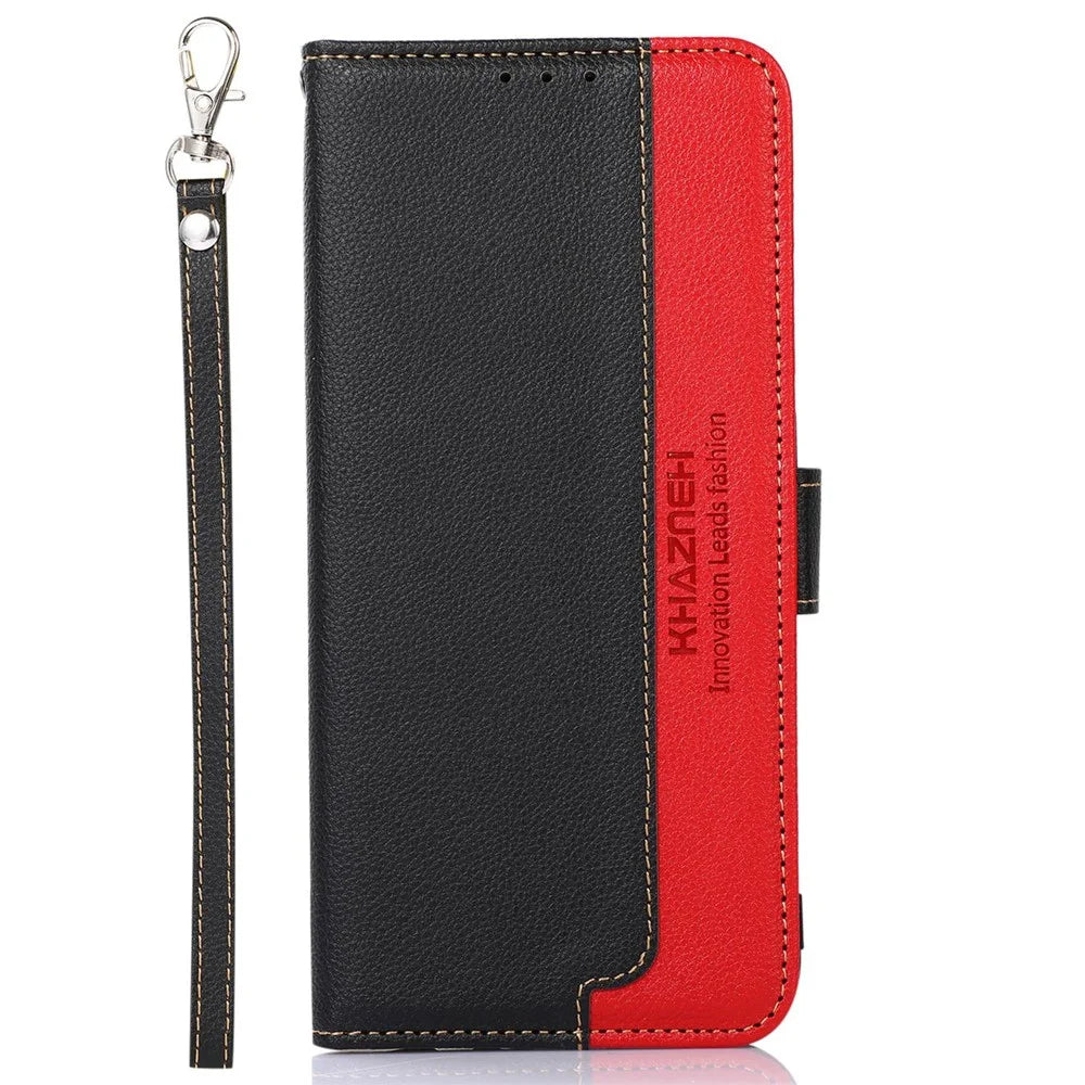 KHAZNEH For Samsung Galaxy S23 Ultra RFID Blocking Litchi Texture Drop-proof Case PU Leather Phone Stand Wallet Cover - Black - 6