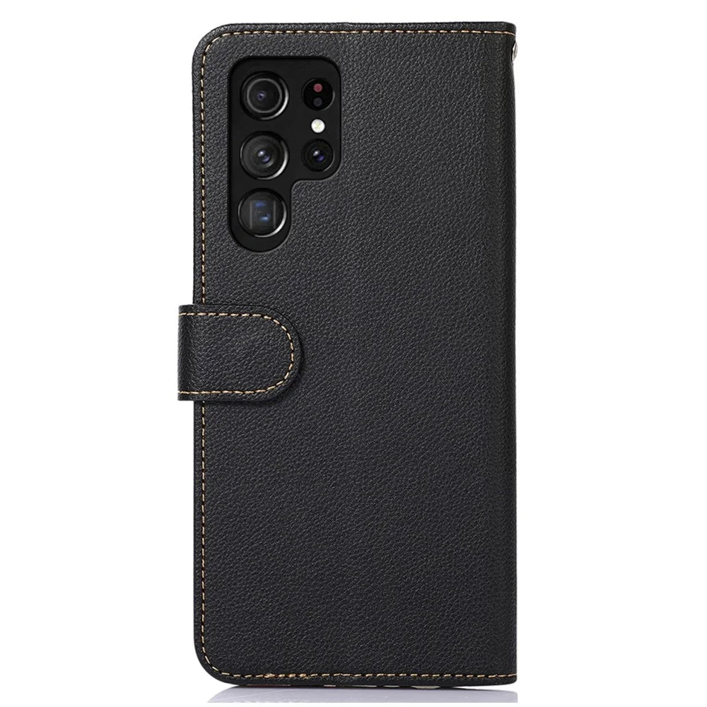 KHAZNEH For Samsung Galaxy S23 Ultra RFID Blocking Litchi Texture Drop-proof Case PU Leather Phone Stand Wallet Cover - Black - 7