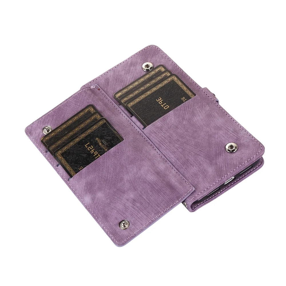For Samsung Galaxy A05 4G Case Zipper Pocket 9 Card Slots PU Leather Phone Cover with Wrist Strap - Purple - 5