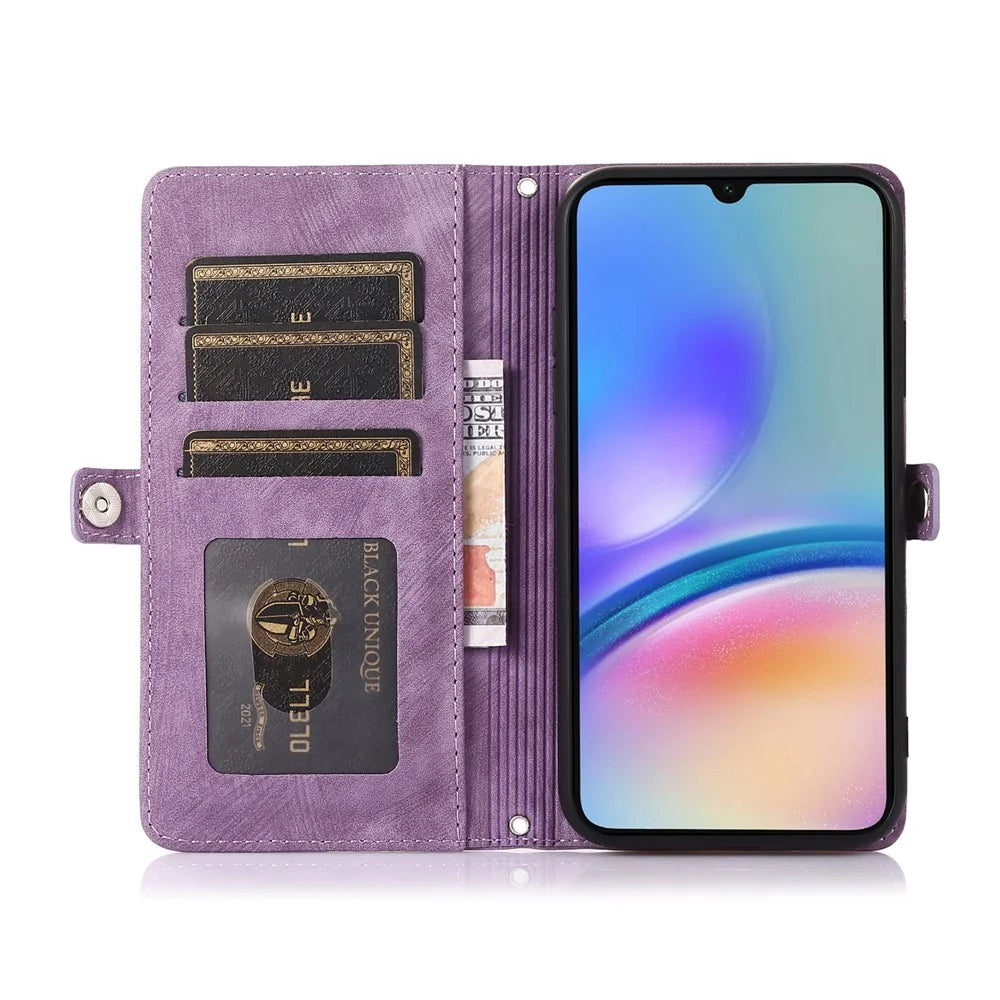 For Samsung Galaxy  A06 4G / 5G Case Zipper Pocket 9 Card Slots PU Leather Phone Cover with Wrist Strap - Purple - 2