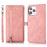 For iPhone 16 Pro Max Case Zipper Pocket 9 Card Slots PU Leather Phone Cover with Wrist Strap - Rose Gold - 1