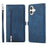 For iPhone 16 Case Zipper Pocket 9 Card Slots PU Leather Phone Cover with Wrist Strap - Blue - 1
