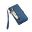 For iPhone 16 Case Zipper Pocket 9 Card Slots PU Leather Phone Cover with Wrist Strap - Blue - 7