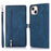 For iPhone 15 Case Zipper Pocket 9 Card Slots PU Leather Phone Cover with Wrist Strap - Blue - 1
