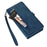 For iPhone 15 Case Zipper Pocket 9 Card Slots PU Leather Phone Cover with Wrist Strap - Blue - 7