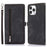 For iPhone 15 Pro Max Case Zipper Pocket 9 Card Slots PU Leather Phone Cover with Wrist Strap - Black - 1