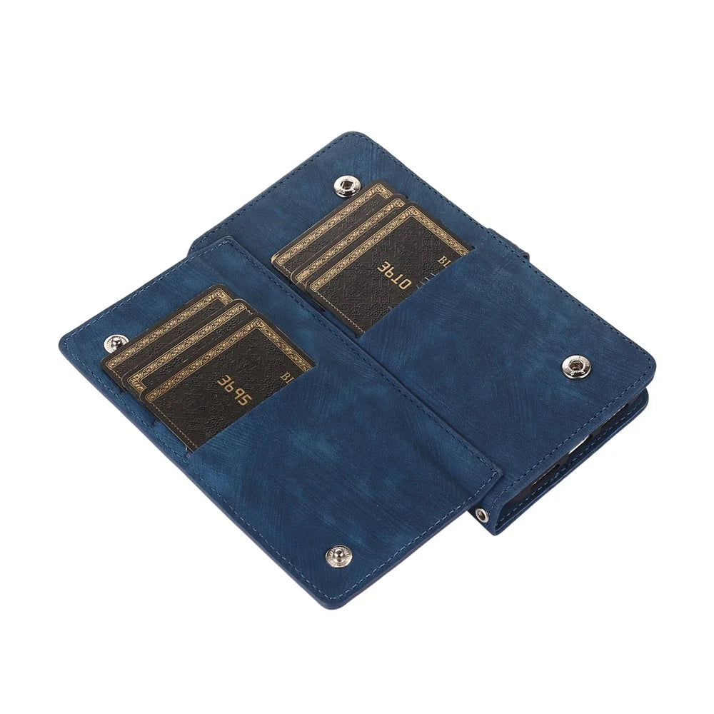 For Samsung Galaxy S25 Edge Case Zipper Pocket 9 Card Slots PU Leather Phone Cover with Wrist Strap - Blue - 5