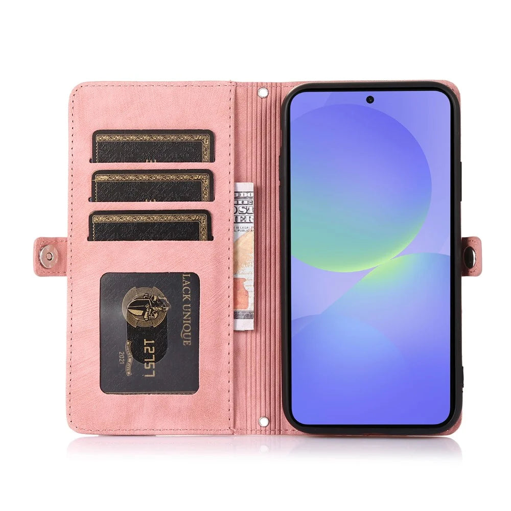 Phone Case For Google Pixel 10 / 10 Pro / 9 / 9 Pro , Zipper Pocket 9 Card Slots PU Leather Cover with Wrist Strap - Rose Gold - 2