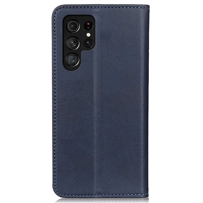 For Samsung Galaxy S23 Ultra Anti-scratch Magnetic Auto Closing Phone Case Cowhide Texture Split Leather Flip Wallet Cover with Stand - Blue - 7