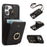 For iPhone 15 Pro Case Card Holder Ring Kickstand TPU + PU Leather Phone Cover with Long Strap - Black - 1