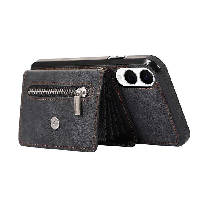 For Samsung Galaxy S25 Edge Case PU Leather + TPU RFID Blocking Card Slots Phone Cover with 2 Straps - Black - 2
