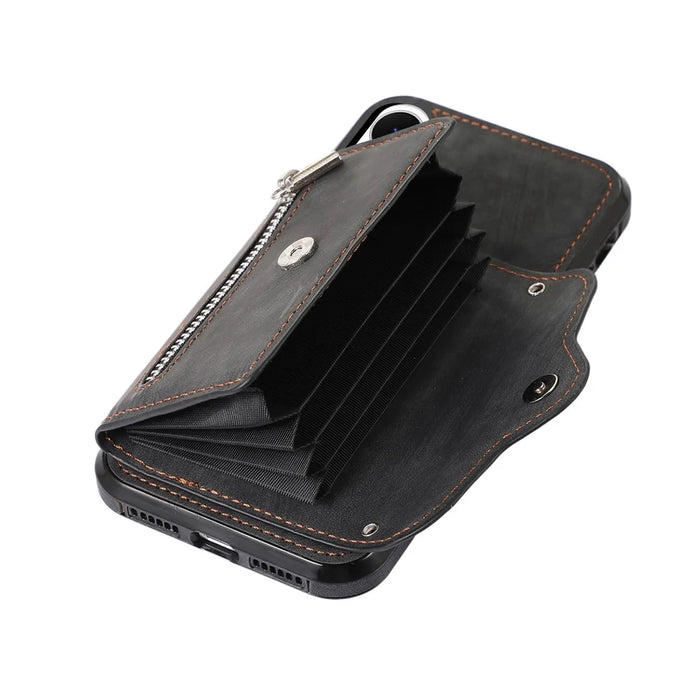 For Samsung Galaxy S25 Edge Case PU Leather + TPU RFID Blocking Card Slots Phone Cover with 2 Straps - Black - 4