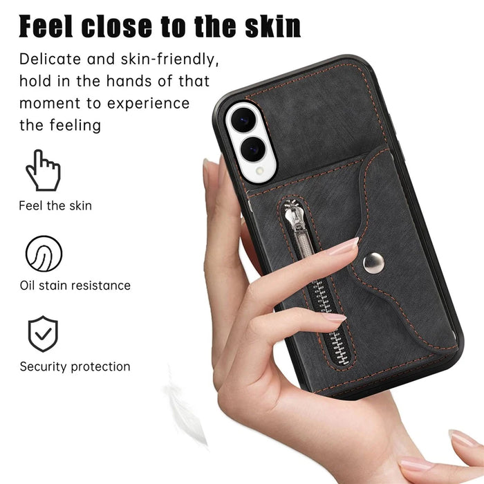 For Samsung Galaxy S25 Edge Case PU Leather + TPU RFID Blocking Card Slots Phone Cover with 2 Straps - Black - 7