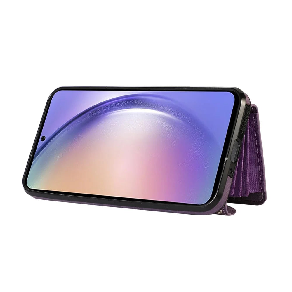 For Samsung Galaxy A16 4G / 5G Case PU Leather + TPU RFID Blocking Card Slots Phone Cover with 2 Straps - Purple - 2