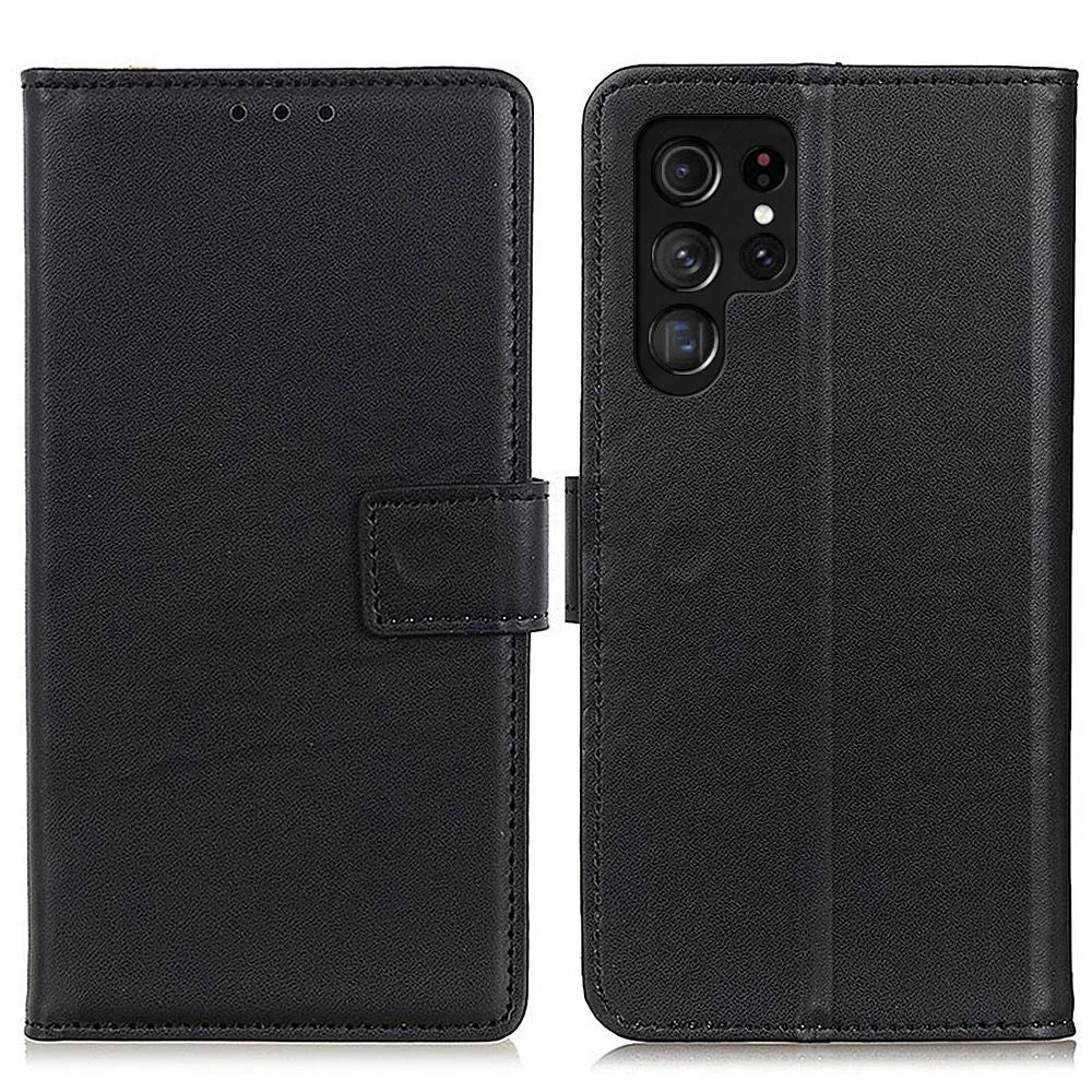 Anti-fall Cell Phone Cover For Samsung Galaxy S23 Ultra, PU Leather Foldable Stand Protective Flip Phone Wallet Case - Black - 1