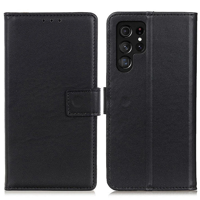 Anti-fall Cell Phone Cover For Samsung Galaxy S23 Ultra, PU Leather Foldable Stand Protective Flip Phone Wallet Case - Black - 1