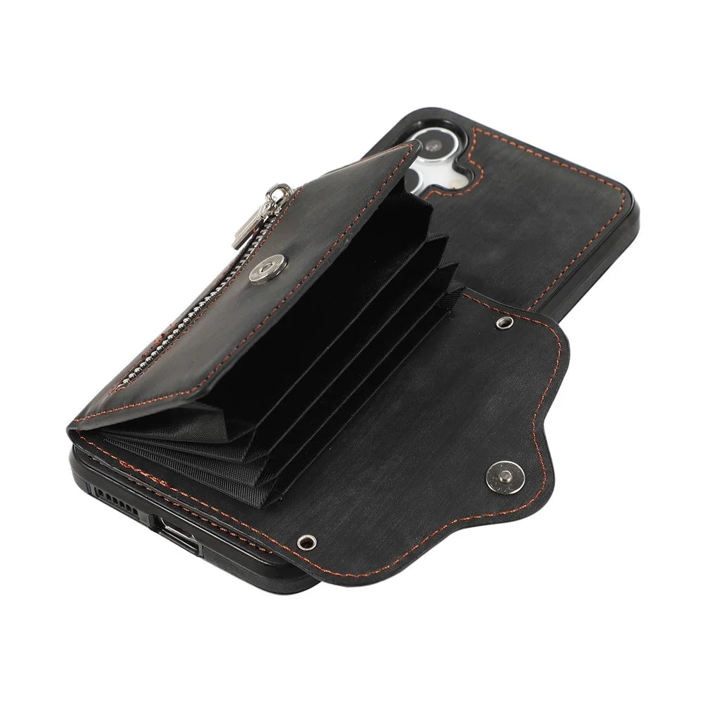 For Samsung Galaxy S24 FE Case PU Leather + TPU RFID Blocking Card Slots Phone Cover with 2 Straps - Black - 5