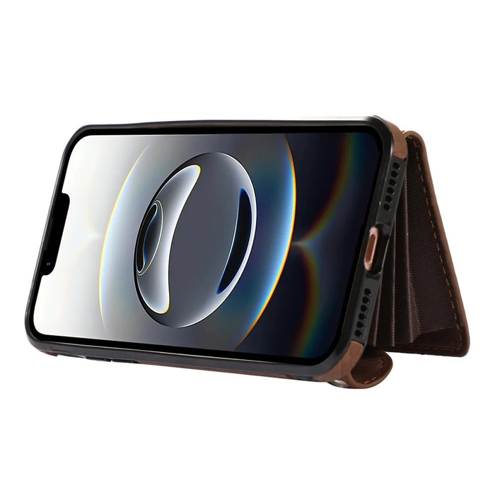 For iPhone 17e / 16e Case PU Leather + TPU RFID Blocking Card Slots Phone Cover with 2 Straps - Brown - 2