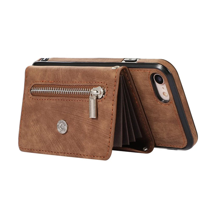 For iPhone 17e / 16e Case PU Leather + TPU RFID Blocking Card Slots Phone Cover with 2 Straps - Brown - 3